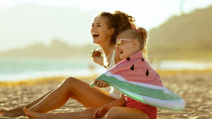 Image of Head, Person, Face, Happy, Adult, Female, Woman, Laughing, Sunglasses,