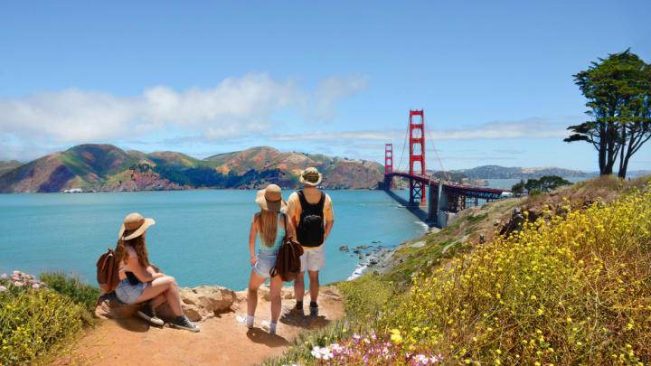 Image of Nature, Outdoors, Scenery, Promontory, Water, Person, Female, Girl, Teen, Backpack, Bag, Adventure, Hiking, Sea, Summer, Hat, Landscape,