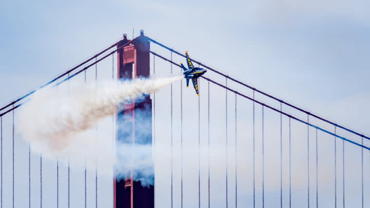 Image of Smoke, Aircraft, Airplane, Vehicle, Bridge, 