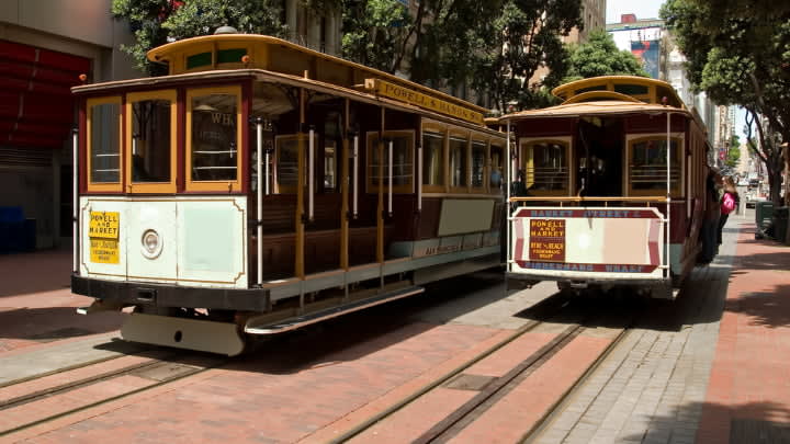 Image of Cable Car, Vehicle, Streetcar, Person, Bus, 