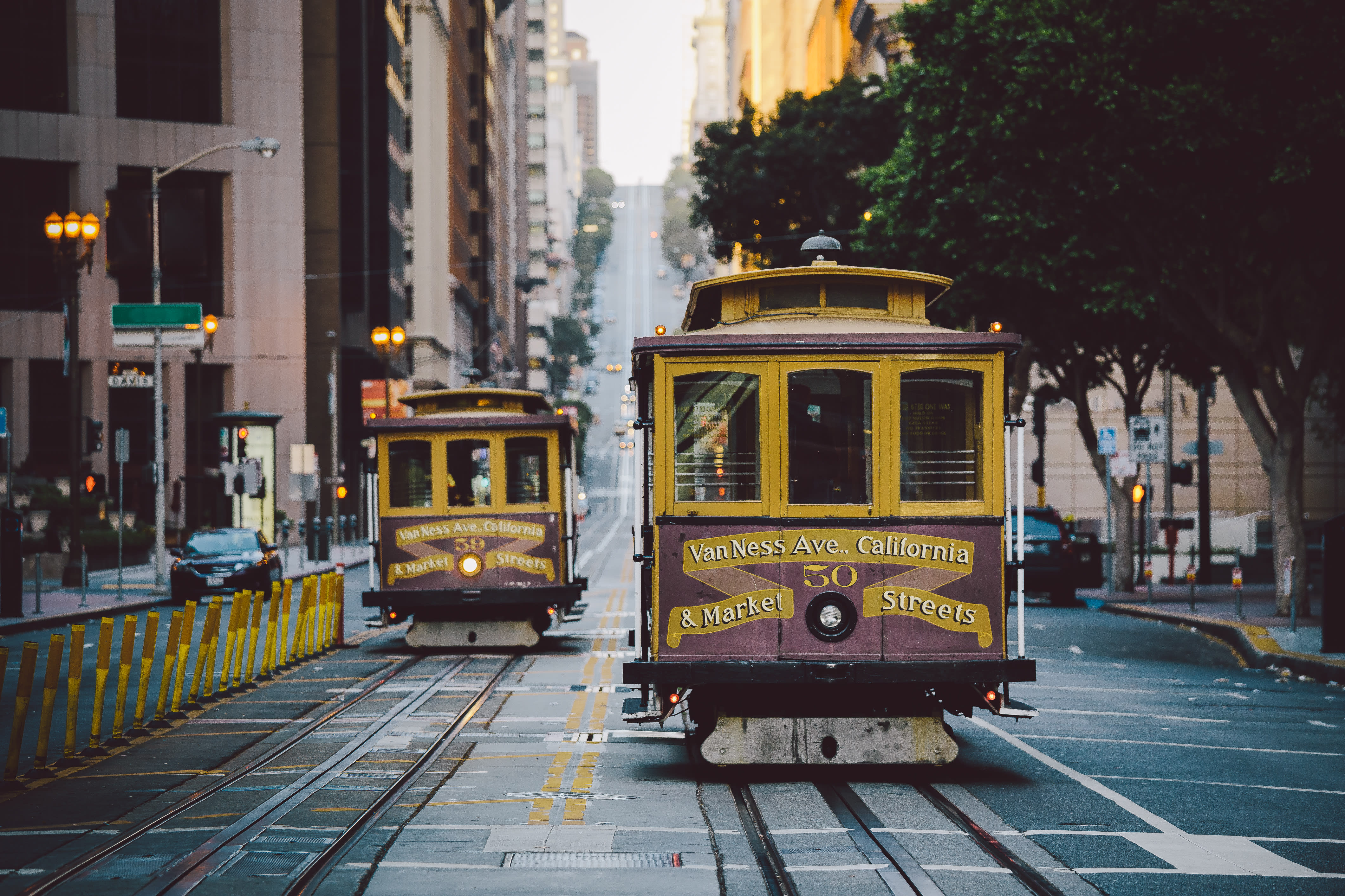 Image of Cable Car, Vehicle, Streetcar, Car, Traffic Light, 