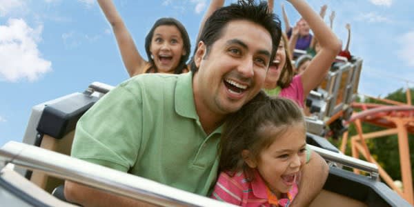 Image of Child, Female, Girl, Person, Adult, Woman, Amusement Park, Fun, Roller Coaster, Male, Man, 