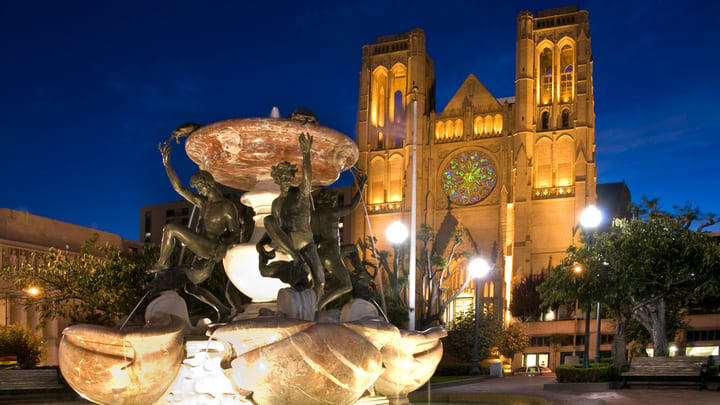 Image of Arch, Gothic Arch, Fountain, Water, Adult, Male, Man, Person, 