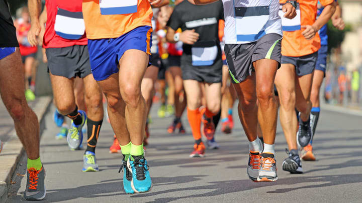 Image of Marathon, Person, Running, Shorts, Shoe, Adult, Male, Man, Female, Woman, Boy, Child,