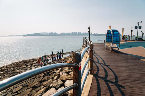 Image of Nature, Outdoors, Scenery, Water, Waterfront, Boardwalk, Bridge, Person, 