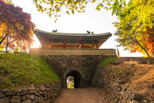 Image of Outdoors, Shelter, Nature, Scenery, Path, Walkway, Autumn, Castle, Fortress, 