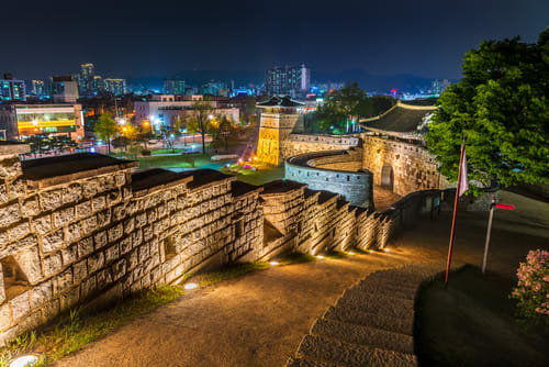 Image of City, Path, Walkway, Urban, Nature, Outdoors, Scenery, Metropolis, Cityscape, Castle, Fortress, Road, Landscape, Flagstone, 