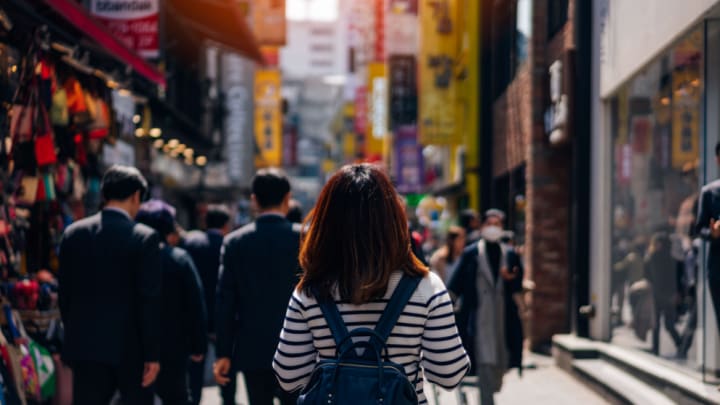 Image of City, Road, Street, Urban, Pedestrian, Person, Photography, Adult, Female, Woman, Accessories, Bag, Handbag, Male, Man, Walking, Coat, Backpack, Shopping, 