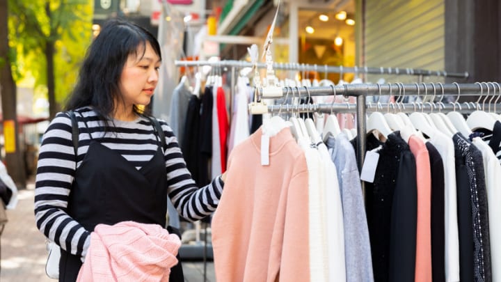 Image of Person, Shopping, Adult, Female, Woman, Handbag, Knitwear, Sweater, 