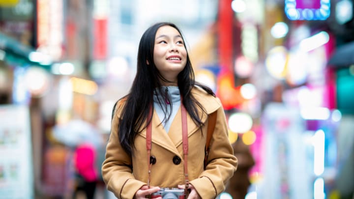 Image of Face, Happy, Head, Person, Smile, Coat, Black Hair, Hair, Photography, Adult, Female, Woman, 