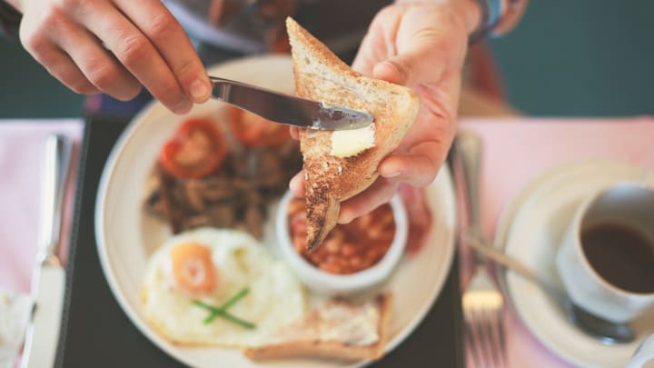 Image of Brunch, Food, Cutlery, Fork, Blade, Knife, Food Presentation, Adult, Female, Person, Woman, Sandwich, 