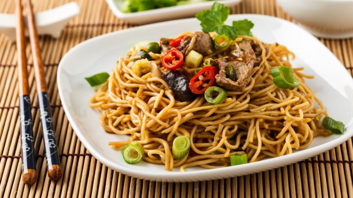 Image of Food, Noodle, Dining Table, Chopsticks, 