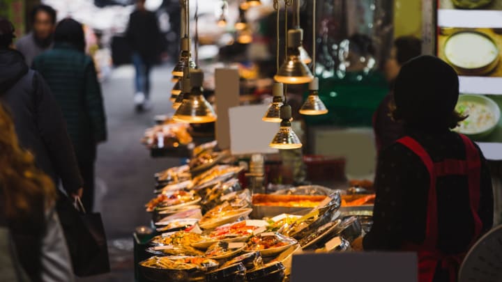 Image of Cafeteria, Indoors, Restaurant, Food, Meal, Buffet, Boy, Child, Male, Person, Handbag, Adult, Female, Woman, Man, 