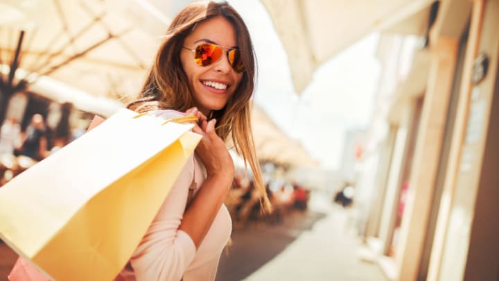 Image of Person, Shopping, Face, Happy, Head, Smile, Accessories, Sunglasses, Adult, Female, Woman, 