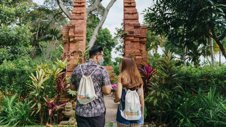 Image of Vegetation, Zoo, Land, Nature, Outdoors, Rainforest, Tree, Child, Female, Girl, Person, People, Hand, Walking, Woodland, Hotel, 