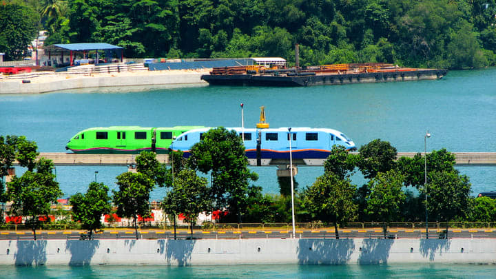 Image of Water, Waterfront, Boat, Vehicle, Nature, Outdoors, Scenery, Railway, Train, 