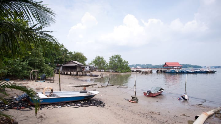 Image of Summer, Water, Waterfront, Outdoors, Shelter, Nature, Scenery, Vehicle, Watercraft, Boat, Pier, Person, 