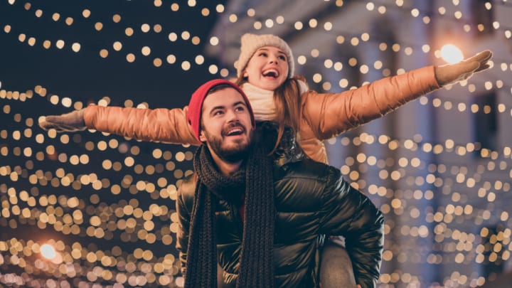 Image of Lighting, Head, Person, Face, Happy, Coat, Jacket, Adult, Female, Woman, Laughing, People, 