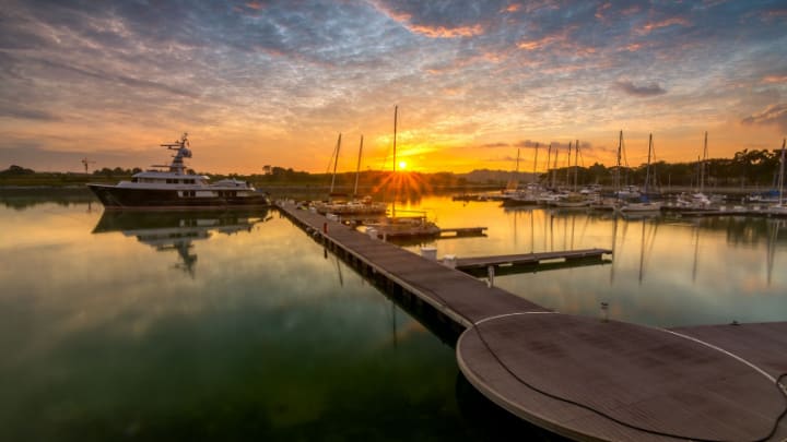 Image of Water, Waterfront, Port, Pier, Harbor, Boat, Vehicle, Nature, Outdoors, Sky, Marina, Watercraft, Sailboat, 