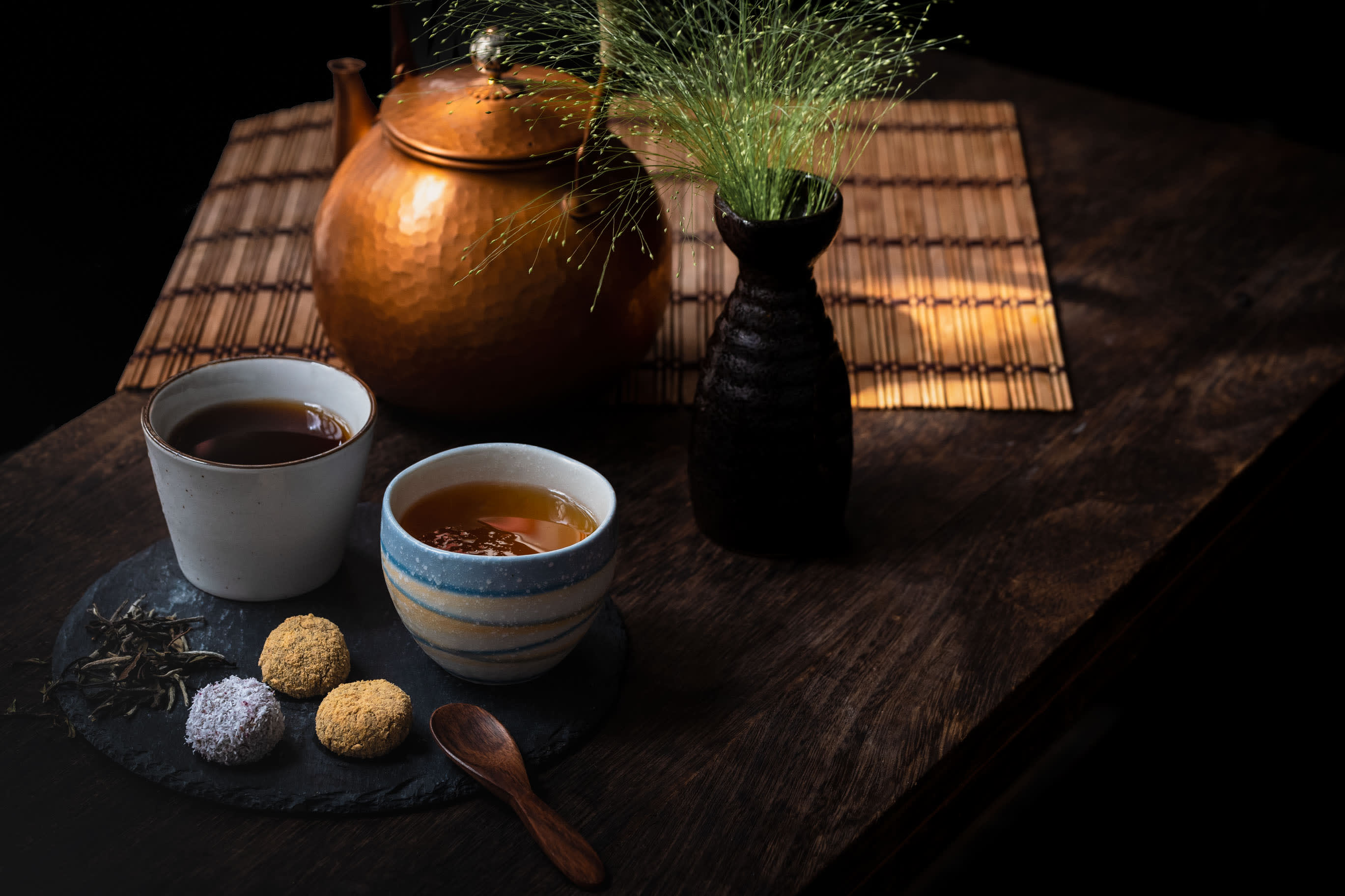 Image of Pottery, Cup, Cookware, Pot, Cutlery, Spoon, Furniture, Table, Tabletop, Food, Food Presentation, Dining Table, Plant,