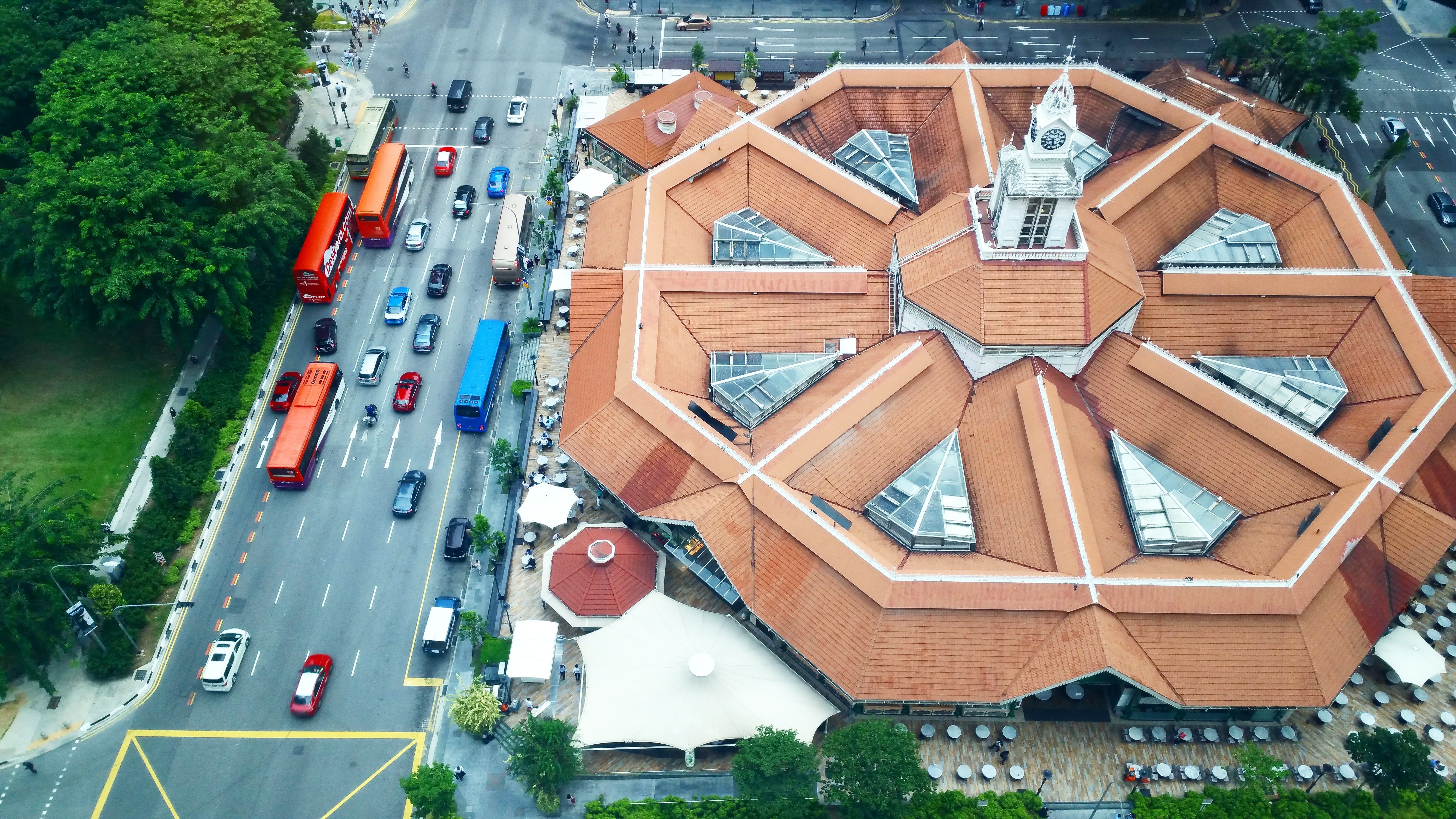 Image of City, Road, Urban, Downtown, Building, Outdoors, Truck, Vehicle, Car, Aerial View,