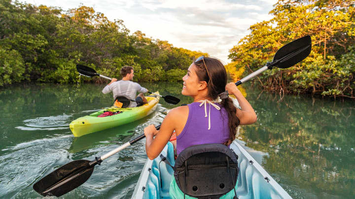 Image of Water, Boat, Vehicle, Rowboat, Canoe, Kayak, Kayaking, Person, Water Sports,