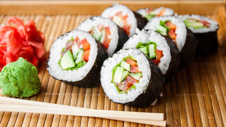 Image of Dish, Food, Meal, Grain, Produce, Rice, Sushi, 