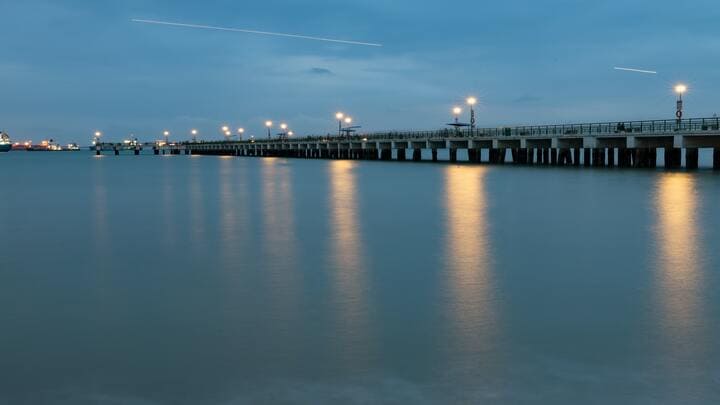 Image of Pier, Water, Waterfront, Bridge, 