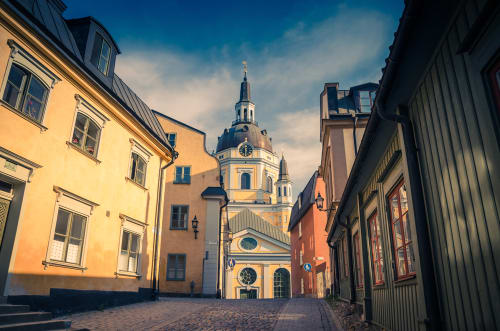 Image of City, Road, Street, Urban, Spire, Tower, Clock Tower, Alley, Path, Neighborhood, 