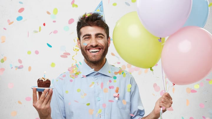 Image of People, Person, Adult, Male, Man, Fun, Party, Balloon, Celebrating, 