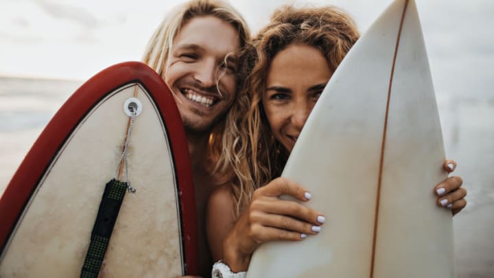 Image of Nature, Outdoors, Sea, Water, Sea Waves, Adult, Female, Person, Woman, Surfing, Head, Face, 