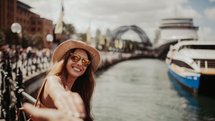 Image of Face, Happy, Head, Person, Smile, Photography, Selfie, Portrait, Water, Waterfront, Adult, Female, Woman, Boat, Vehicle, 