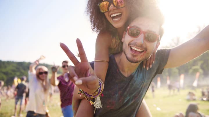 Image of Accessories, Sunglasses, Face, Head, Person, Photography, Portrait, Adult, Female, Woman, Girl, Teen, People, Finger, Hand, Grass, Child, 