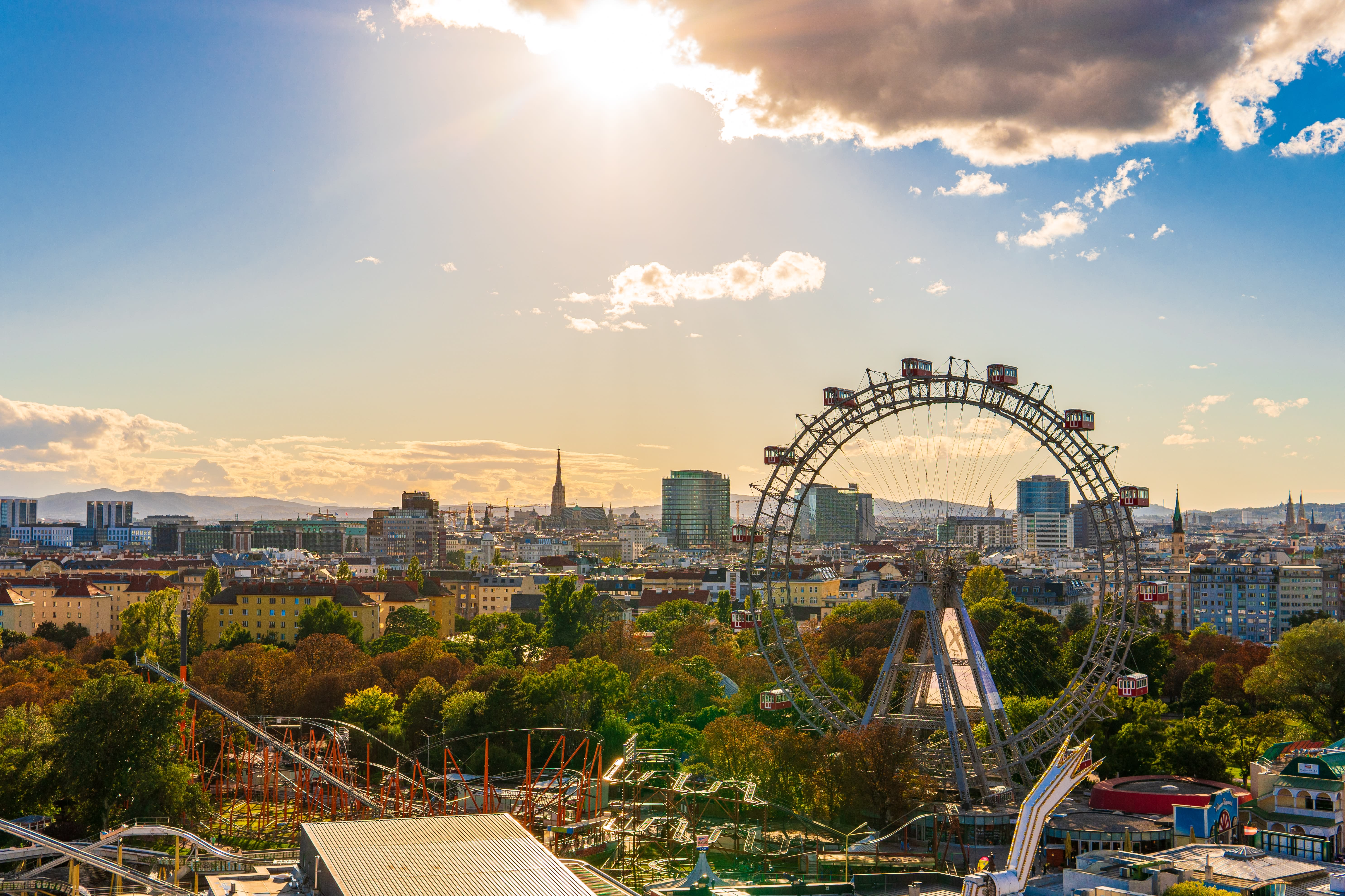 Image of City, Cityscape, Urban, Fun, Amusement Park, Nature, Outdoors, Sky, 