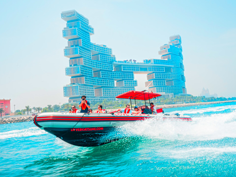 Love Boats speedboat tour on the water in Dubai.