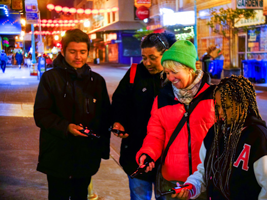 Family enjoying ghost tour