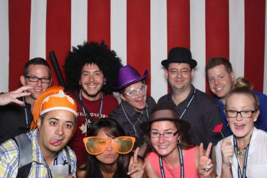 Photo booth shot of people from the conference