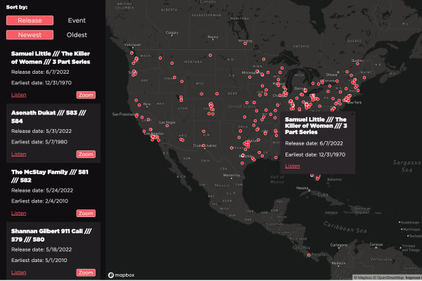 Map of True Crime Garage Episodes