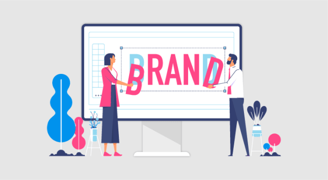 Digital branding assets such as logo, color, and typography applied across online channels
