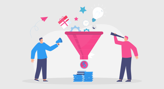 Moving prospects through the awareness, consideration, and decision stages of a marketing funnel
