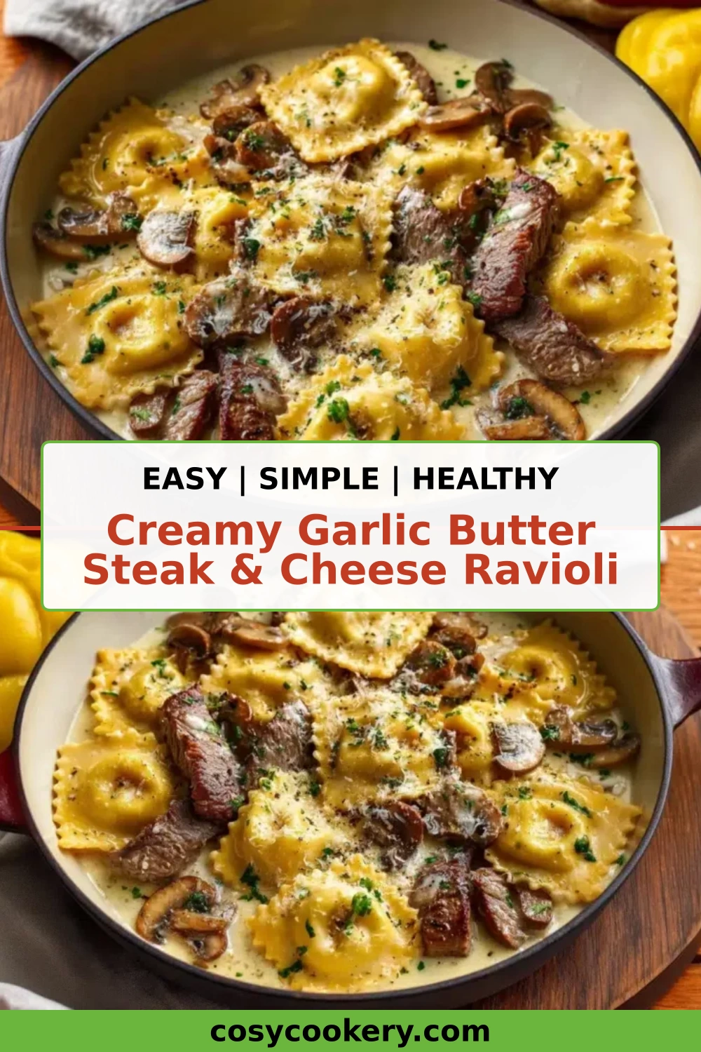Creamy Garlic Butter Steak & Cheese Ravioli