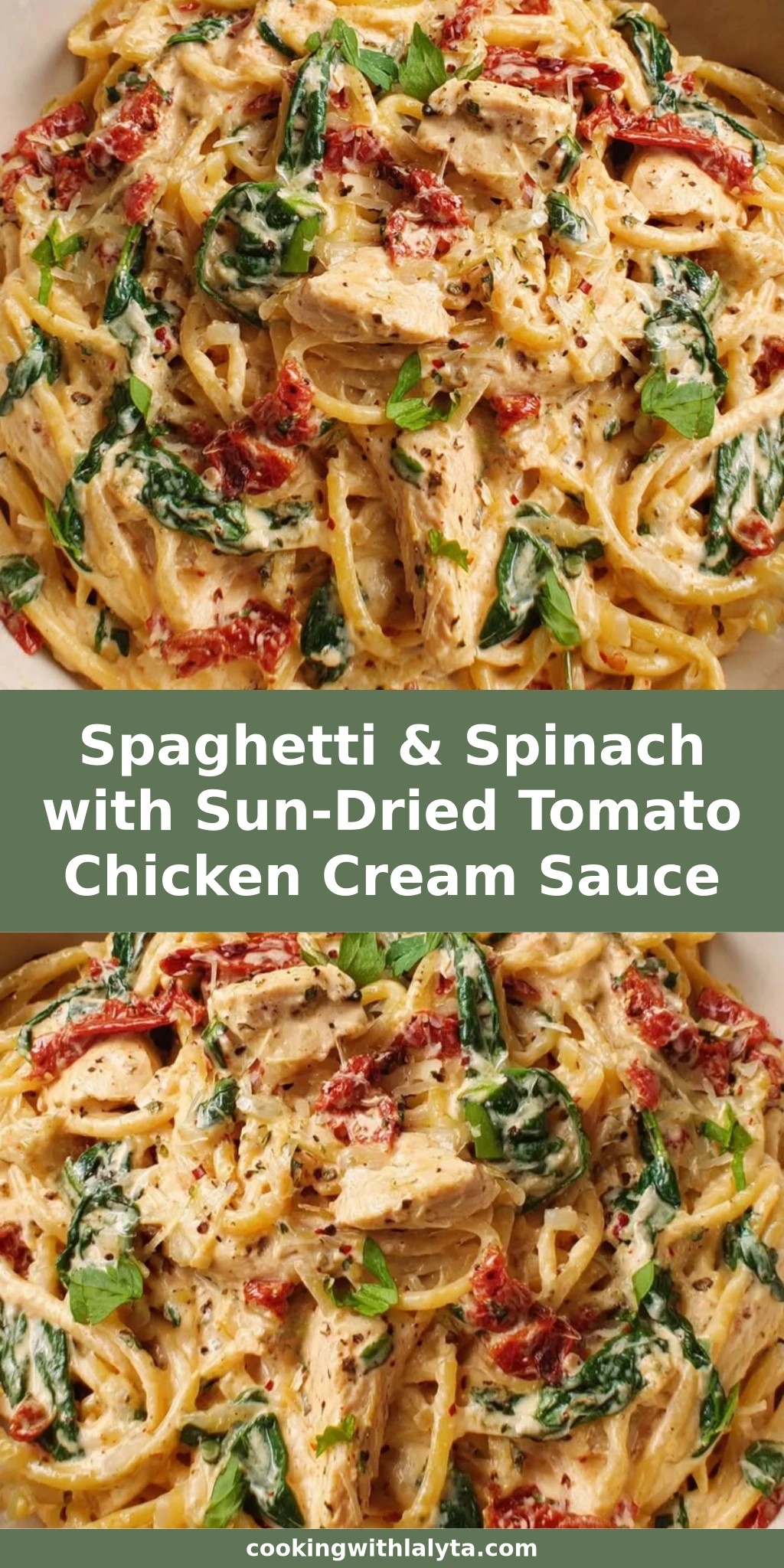 Spaghetti & Spinach with Sun-Dried Tomato Chicken Cream Sauce
