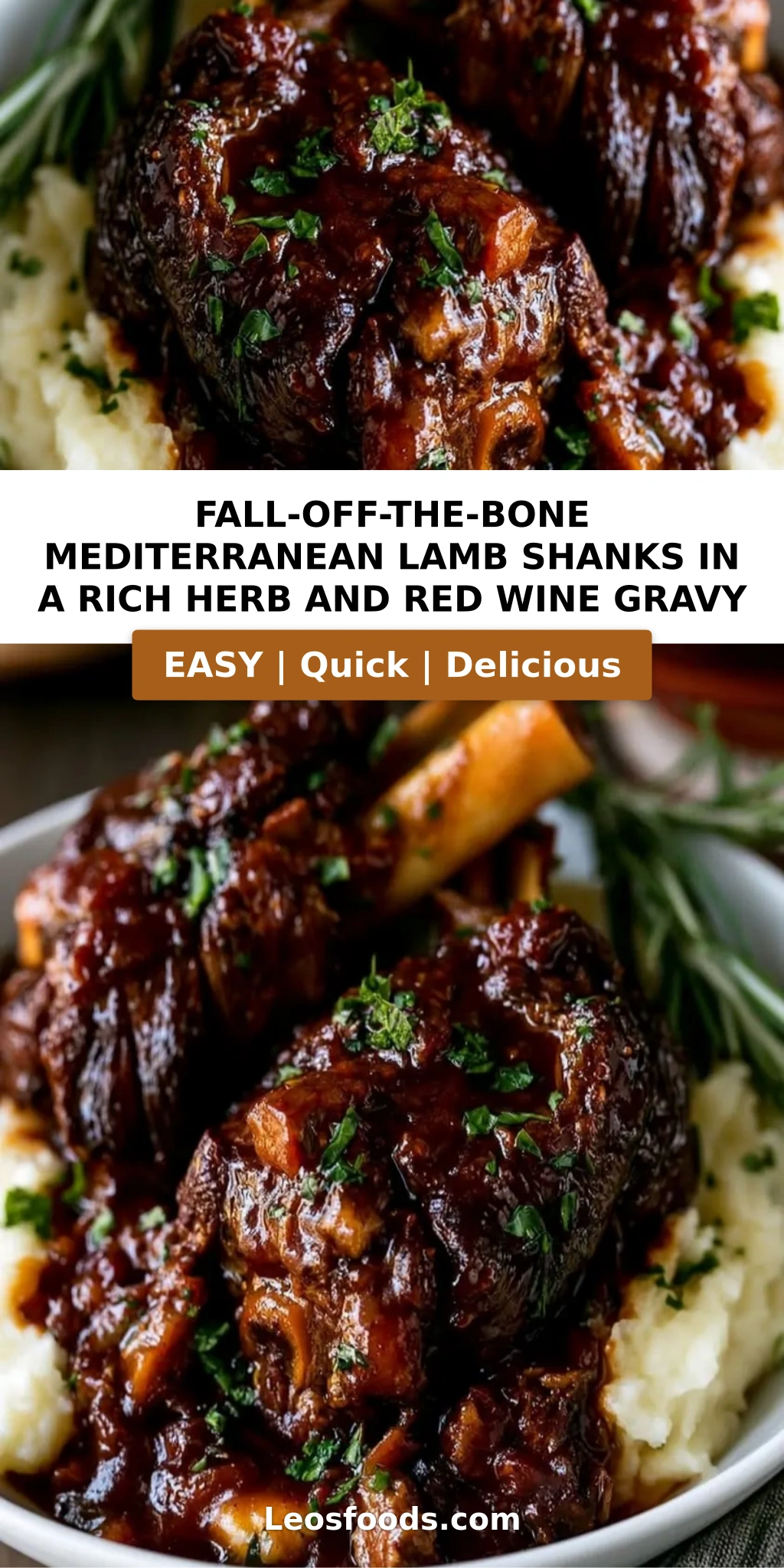 Fall-Off-The-Bone Mediterranean Lamb Shanks in a Rich Herb and Red Wine Gravy