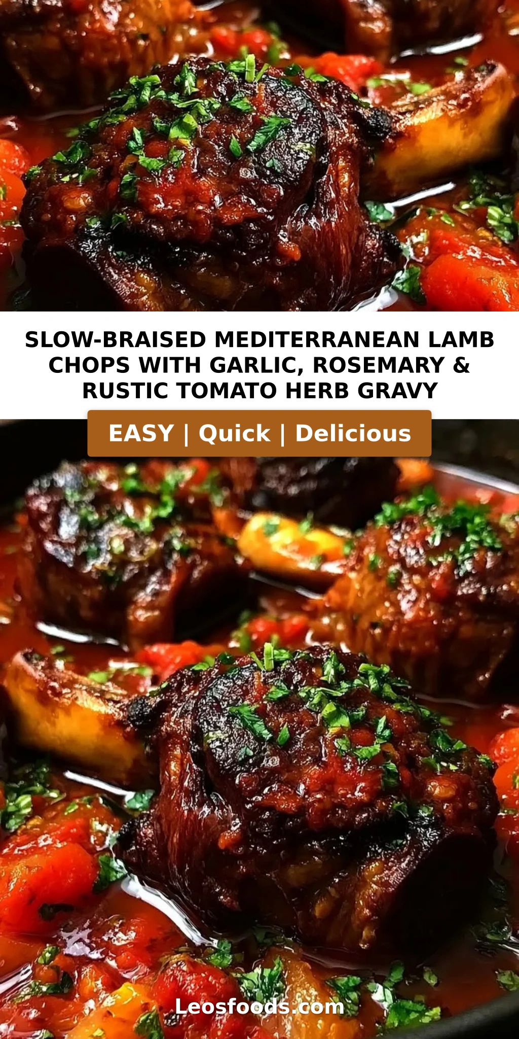 Slow-Braised Mediterranean Lamb Chops with Garlic, Rosemary & Rustic Tomato Herb Gravy