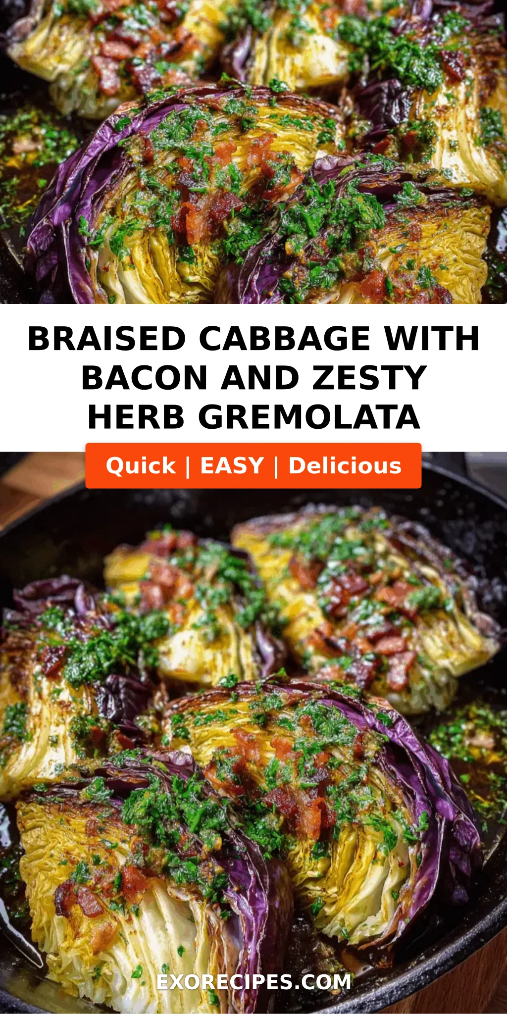Braised Cabbage with Bacon, Garlic, and Zesty Herb Gremolata
