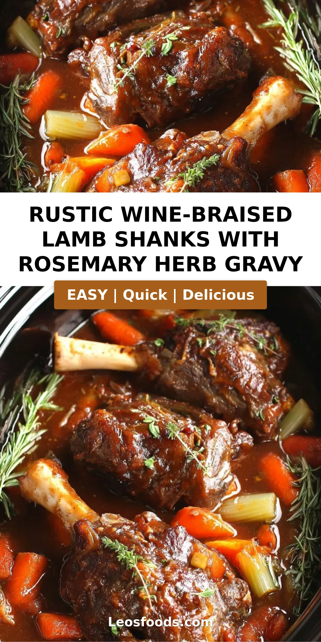 Rustic Wine-Braised Lamb Shanks with Rosemary Herb Gravy