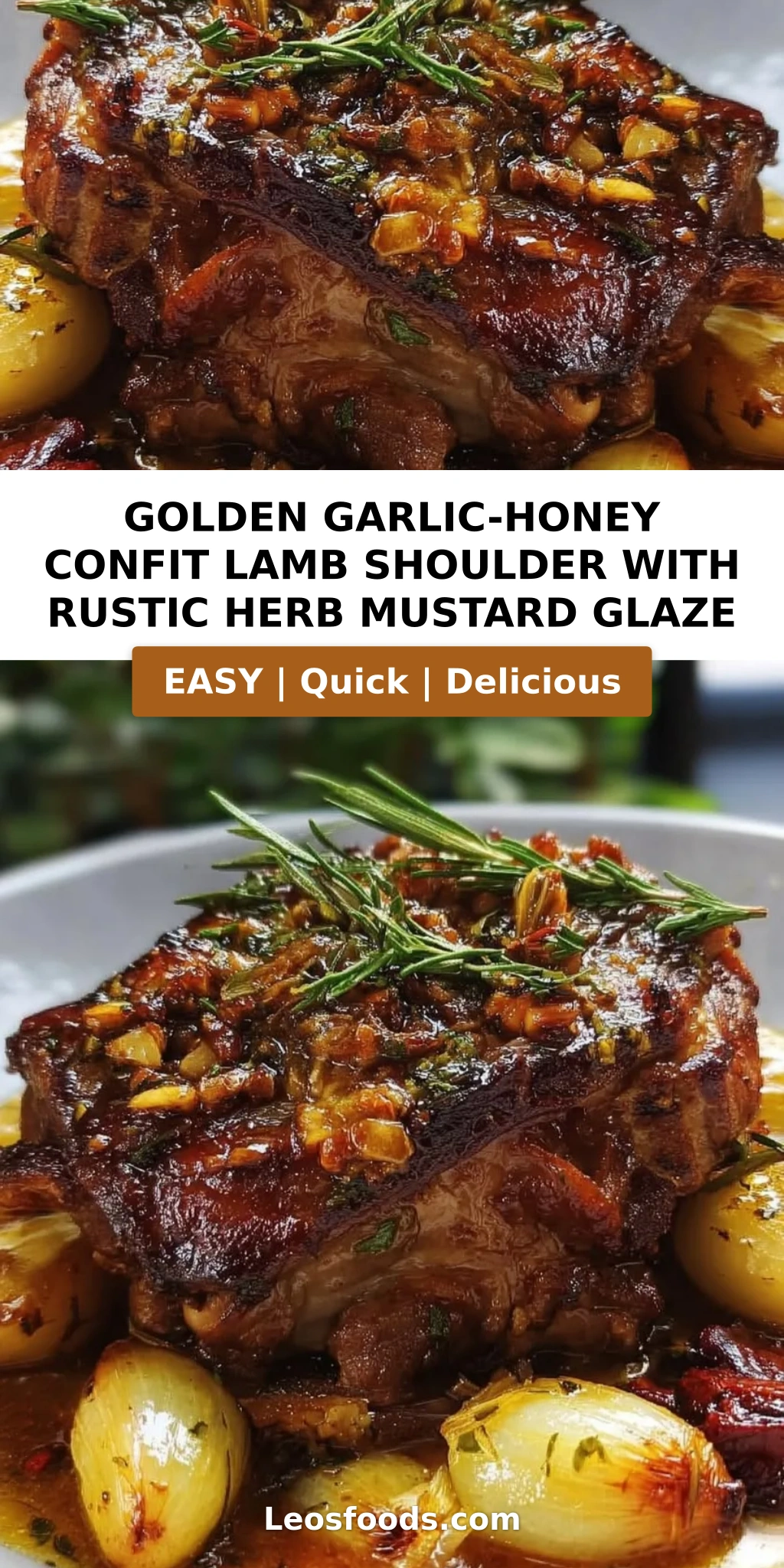 Golden Garlic-Honey Confit Lamb Shoulder with Rustic Herb Mustard Glaze