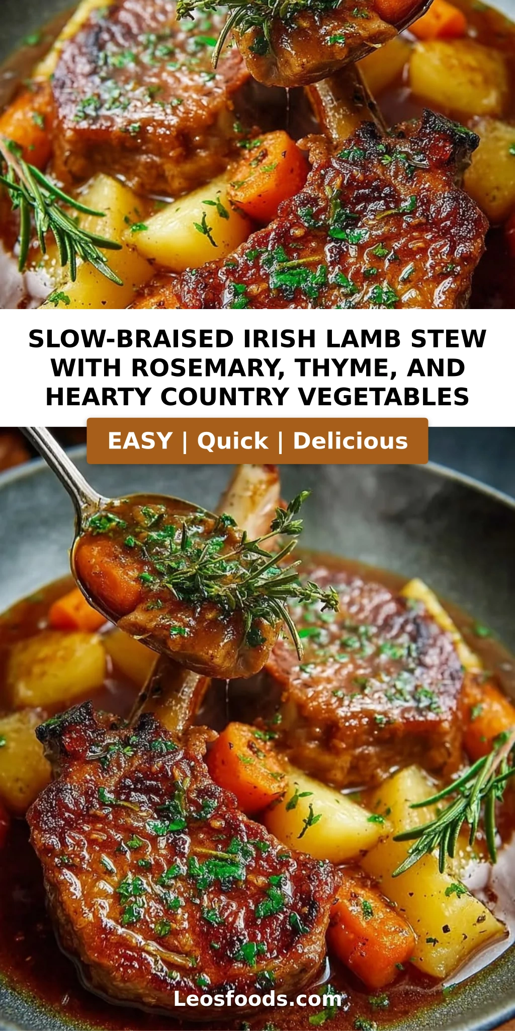 Slow-Braised Irish Lamb Stew with Rosemary, Thyme, and Hearty Country Vegetables