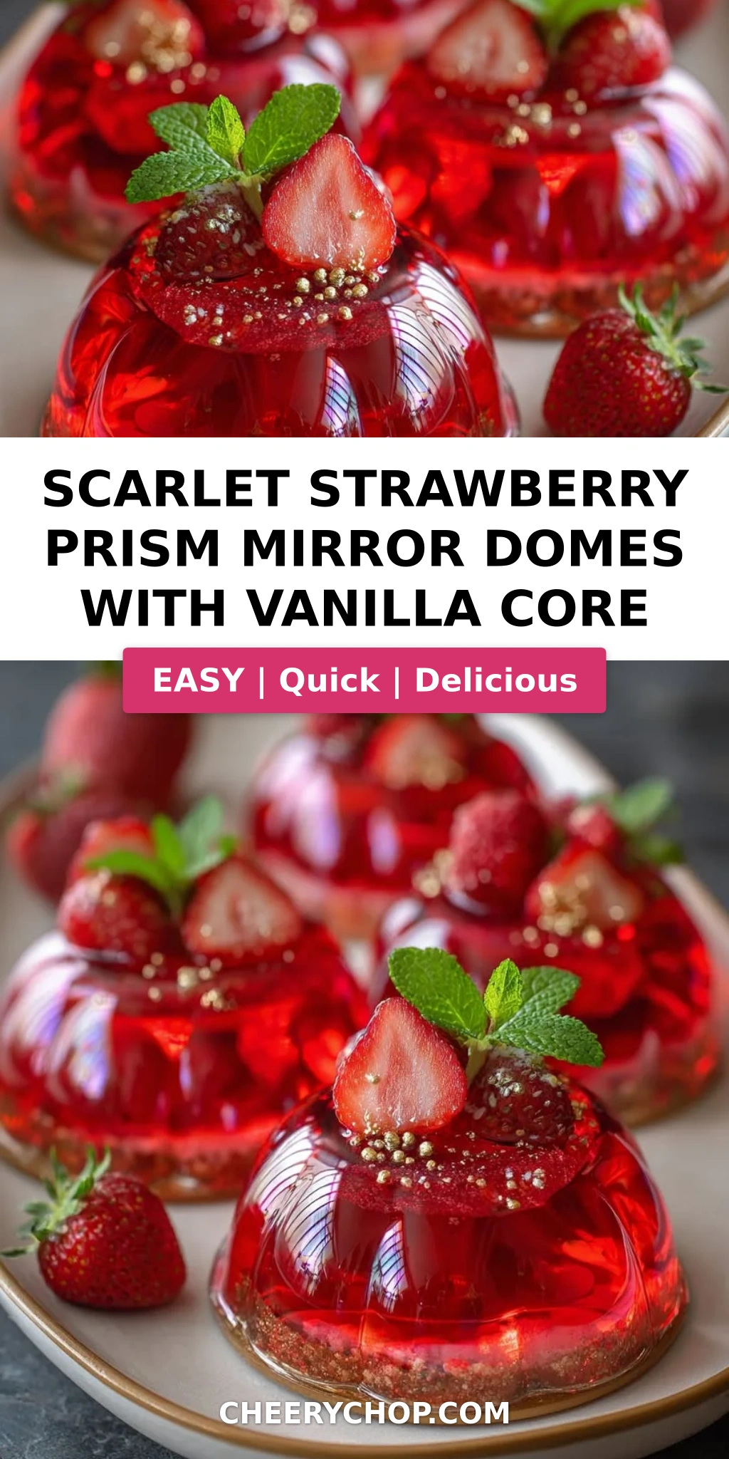 Scarlet Strawberry Prism Mirror Domes with Vanilla Core