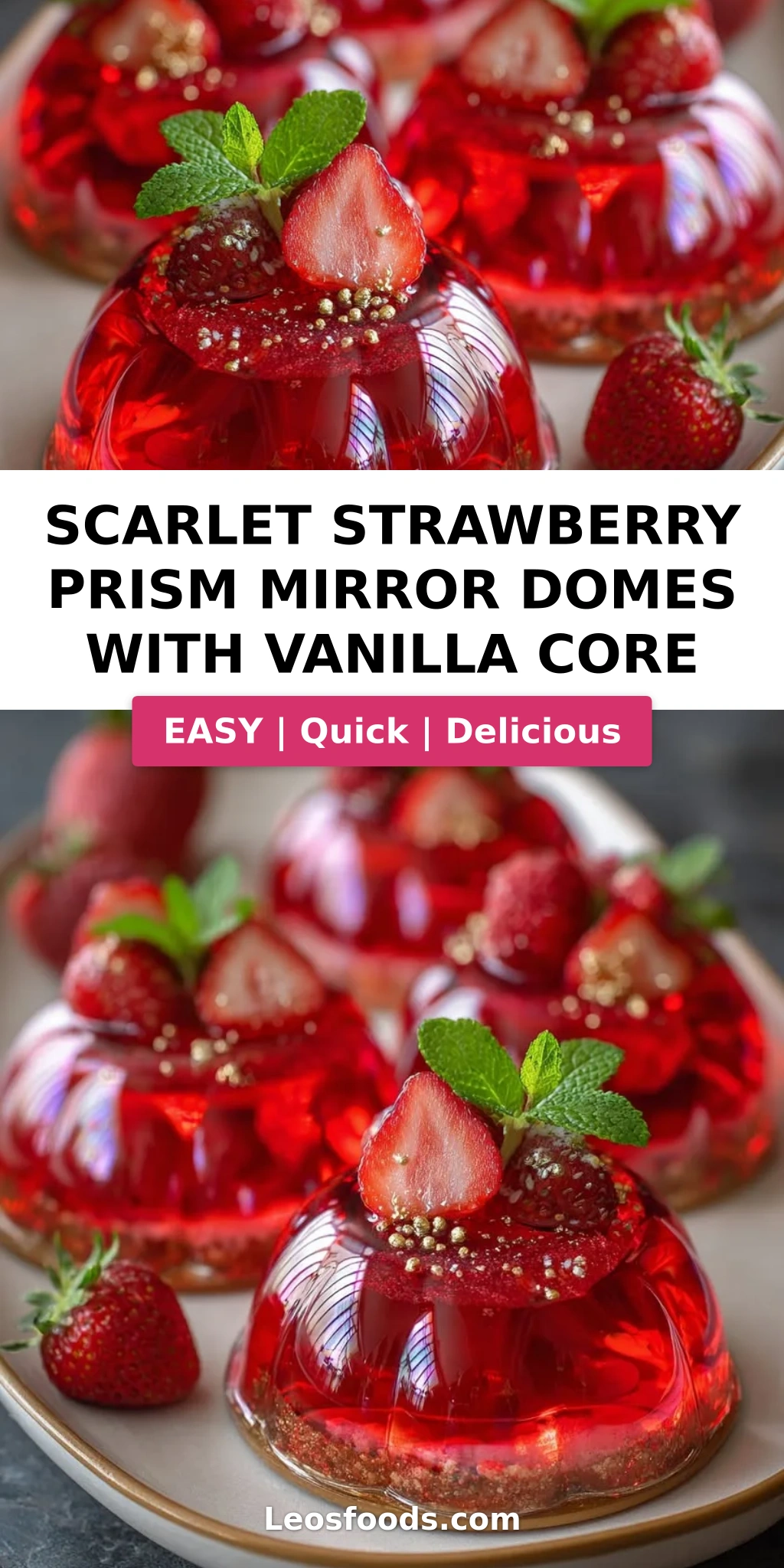 Scarlet Strawberry Prism Mirror Domes with Vanilla Core